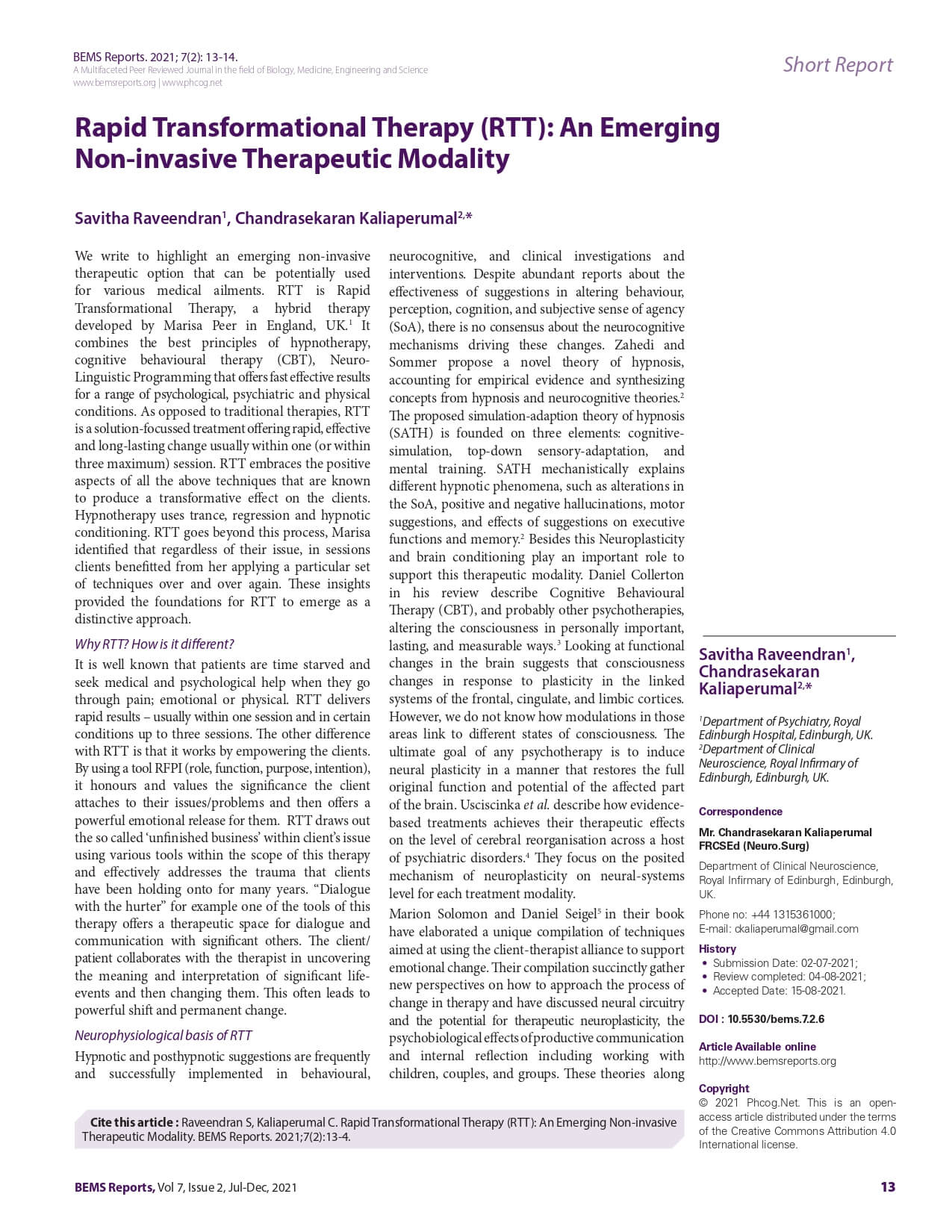 Rapid Transformational Therapy RTT An Emerging Non invasive